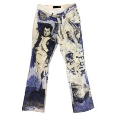 Cavalli Blau Beige Baumwolle Napoleon Denim Hosen Limited Edition 2000s