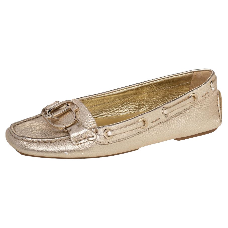 Dior Gold Leather Embellished Slip On Loafers Size 39
