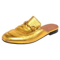 Gucci Gold Leather Princetown Mule Flats Size 37.5