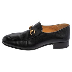 Gucci Black Leather Horsebit Slip On Loafers Size 39.5