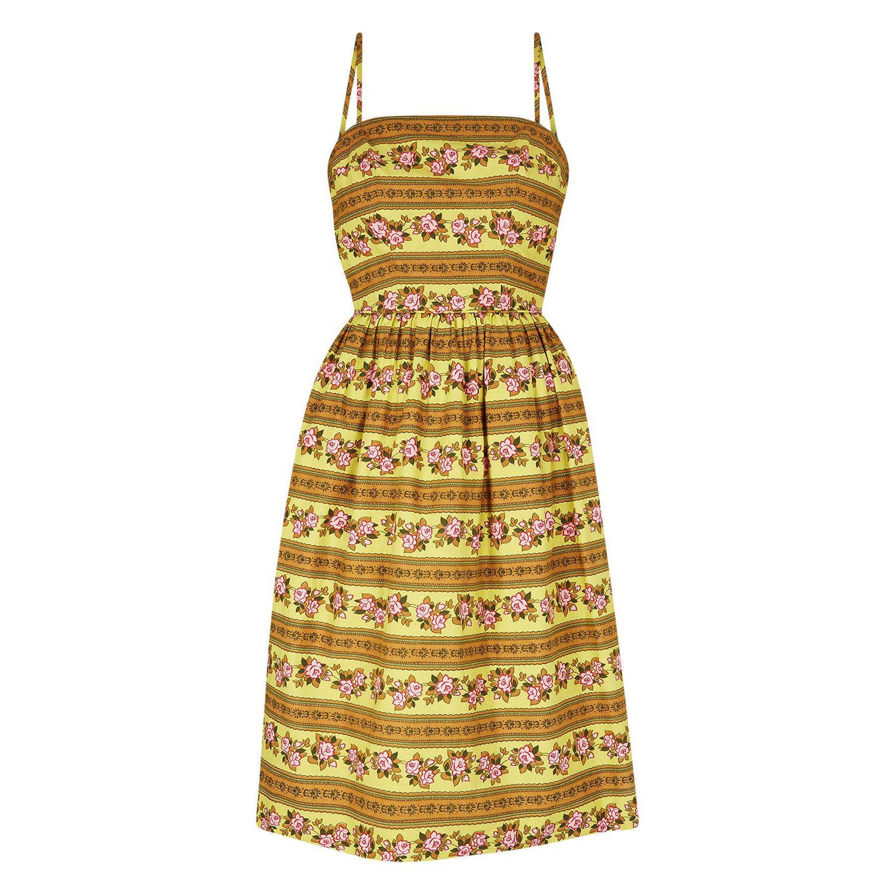 Sambo Fashions Gelbes und rosafarbenes geblümtes Kleid, 1960er Jahre im Angebot