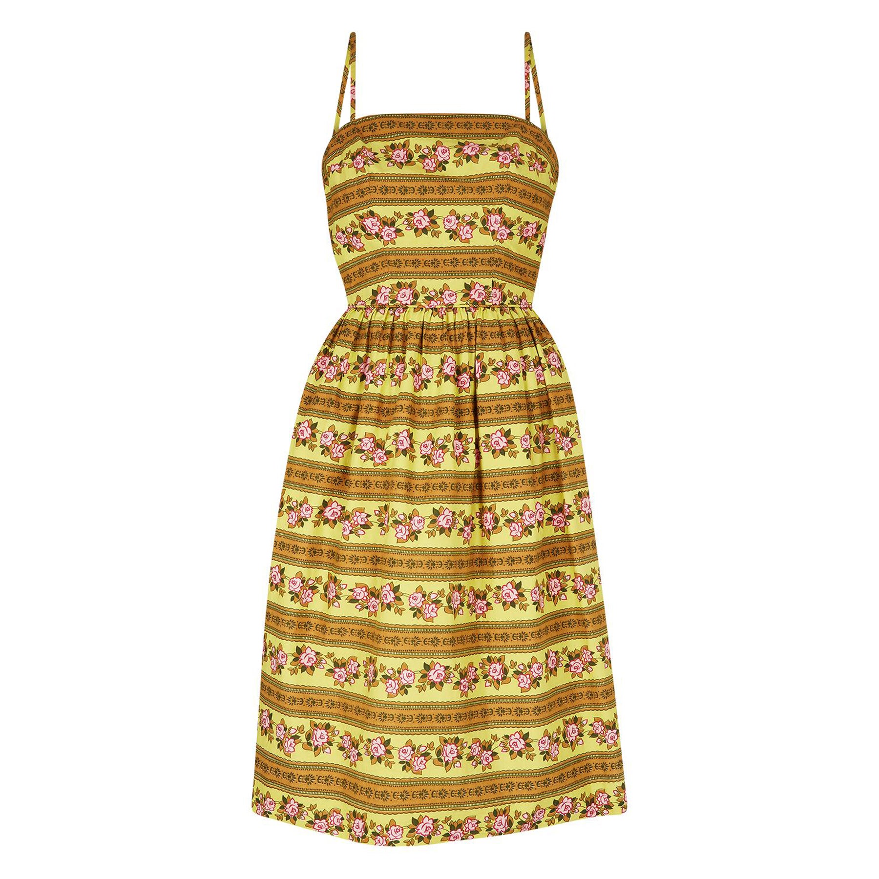 Robe à fleurs jaune et rose Sambo Fashions des années 1960 en vente