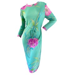 Leonard Paris Vintage 80er Jahre Seidenjersey-Kleid mit passendem Kordelgürtel