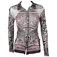 Jean Paul Gaultier Vintage Fuzzi Mesh Tribal Tatto Shirt Unisex Size M