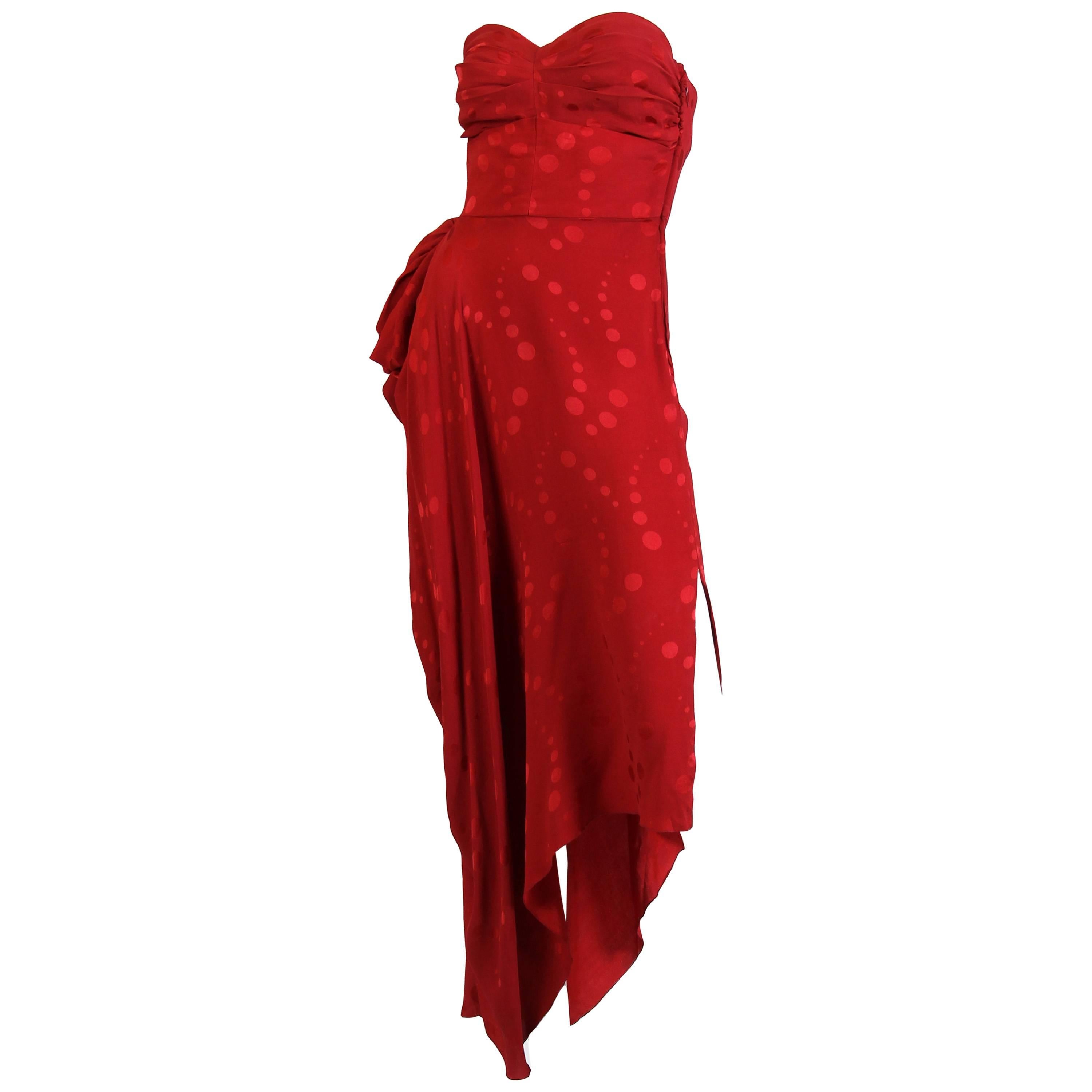 1970s Vicky Tiel Red Dress with Slit