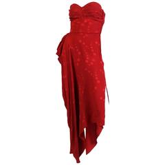 1970s Vicky Tiel Red Dress with Slit