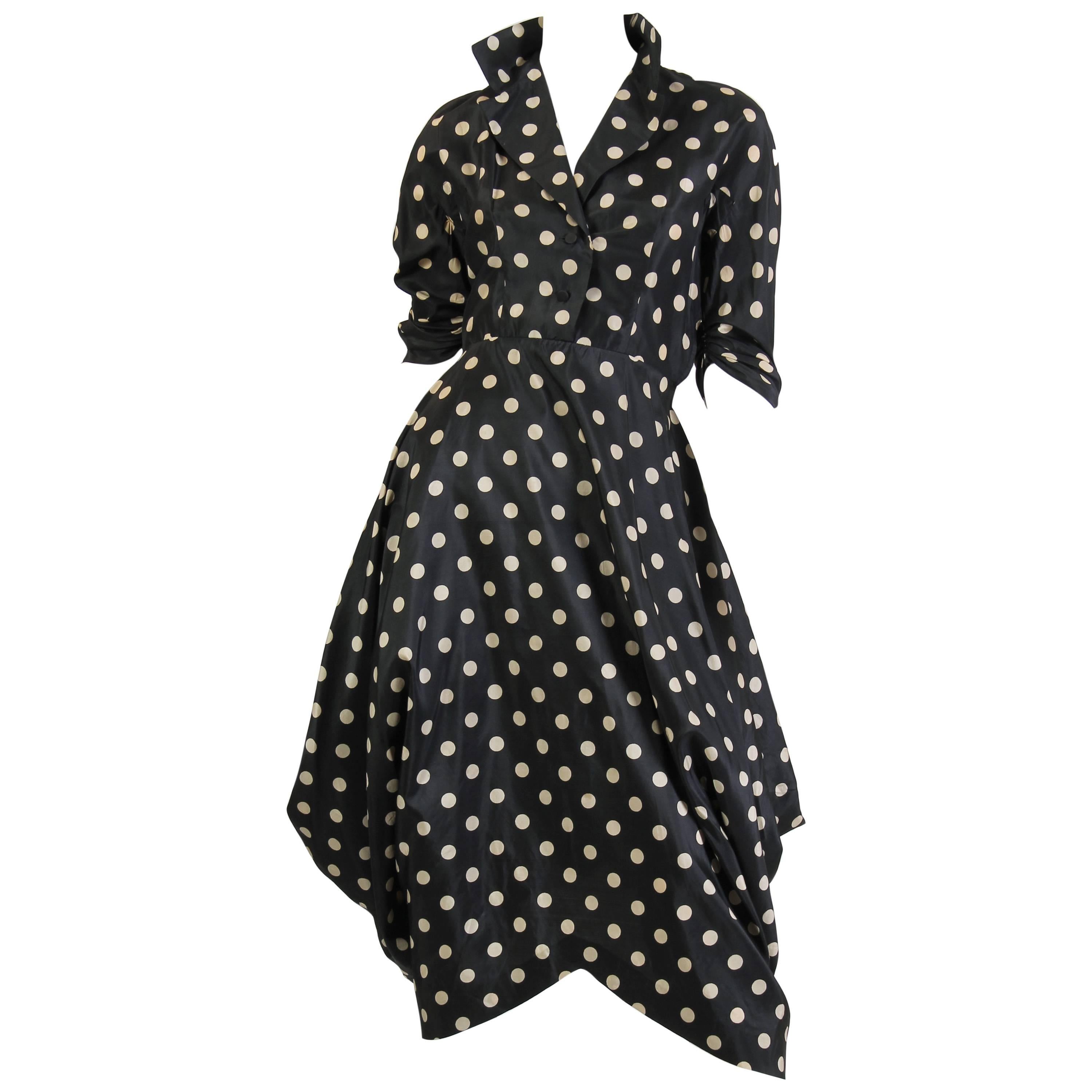 Very Interesting 1950s Draped Taffeta Dress 