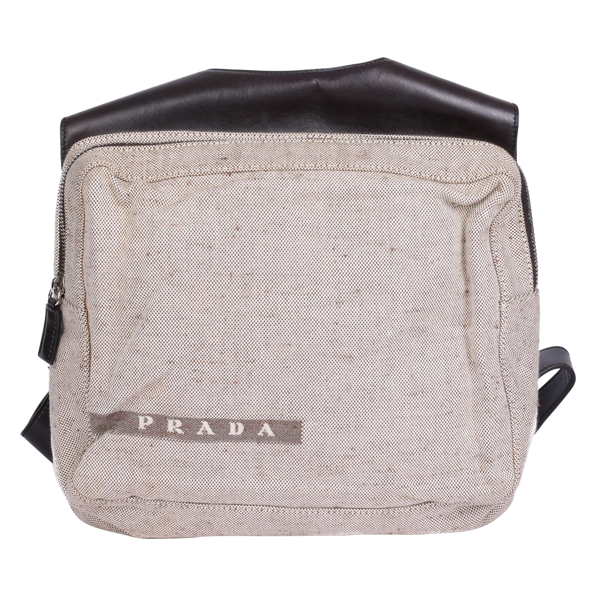 Prada Beige Canvas and Brown Leather Vintage Chest Rig Backpack at 1stDibs