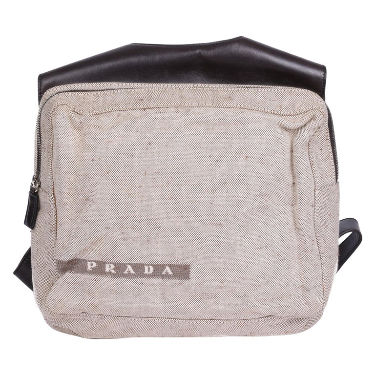 preambule Toezicht houden Nu Prada Beige Canvas and Brown Leather Vintage Chest Rig Backpack at 1stDibs