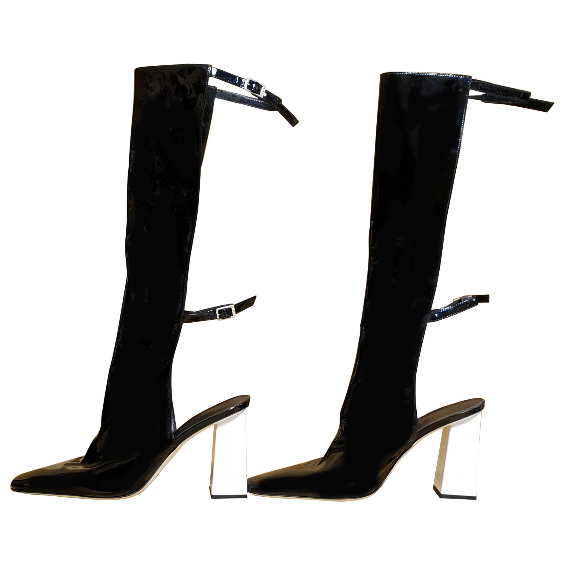 New VERSUS VERSACE BLACK PATENT LEATHER BOOTS 40.5 - 10.5