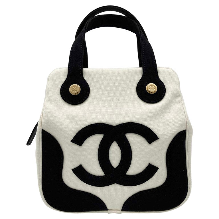 CHANEL, Bags, Authentic Chanel Cc Logo Drawstring Shoulder Bag Canvas Pvc Black  White