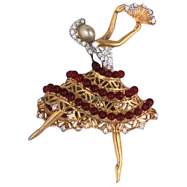 Coro Retro Style Ballerina Brooch, 1940s For Sale at 1stDibs