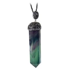 Faceted Multi-Colored Quartz Crystal and Hematite Long Drop Pendant Necklace 10