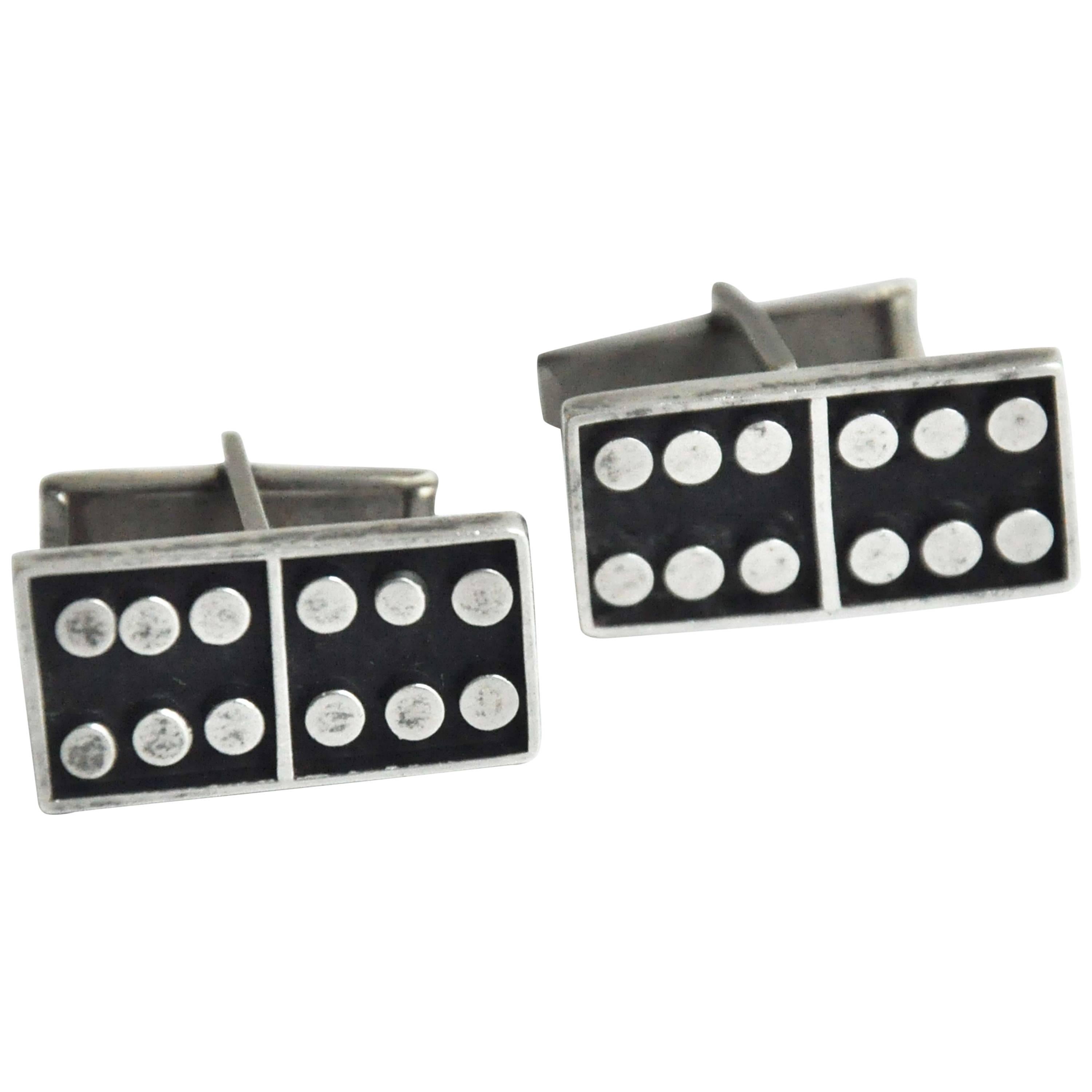 Sterling Dominoes Cufflinks Mexico, 1950s  For Sale