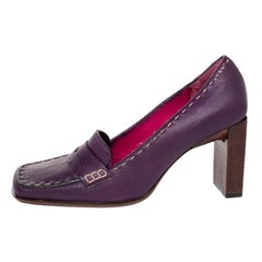 Fendi Purple Leather Slip on Loafers Pumps Size 37.5