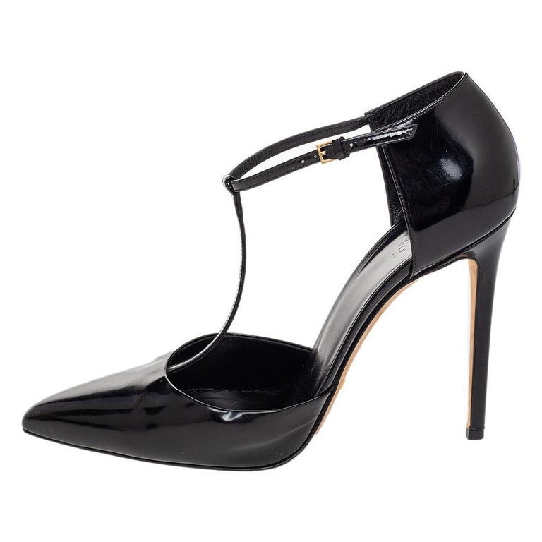Gucci Black Patent Beverly T Strap Pumps Size 41 For Sale at 1stDibs