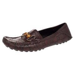 Gucci Brown Guccissima Leather Bamboo Horsebit Slip On Loafers Size 38