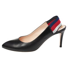 Gucci Black Leather Web Sylvie Singback Pumps Size 38