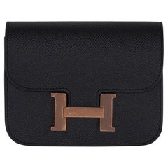 Hermes Constance Slim Wallet Waist Belt Bag Black Rose Gold Hardware