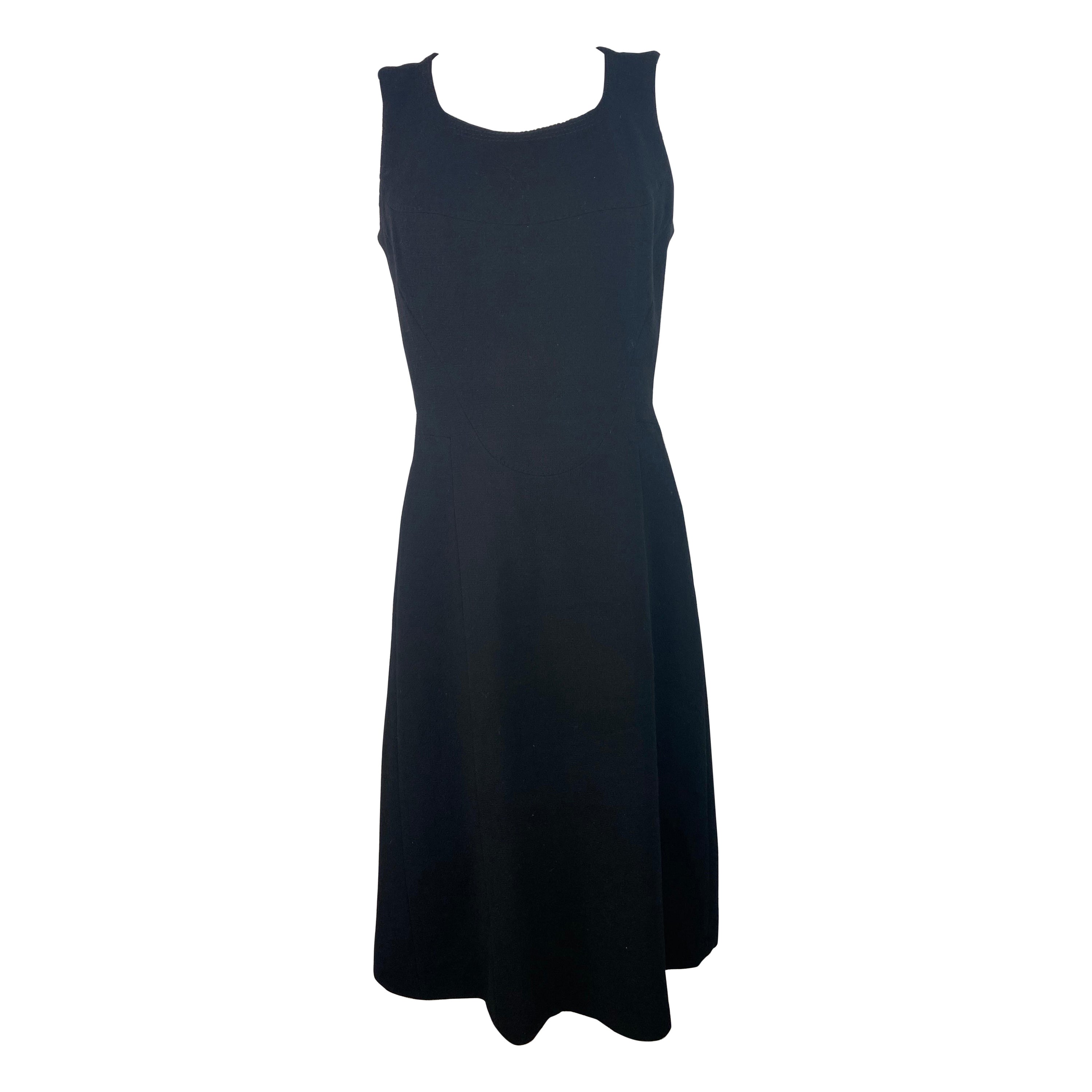 Louis Vuitton Black Wool Midi Dress, Size 40  For Sale