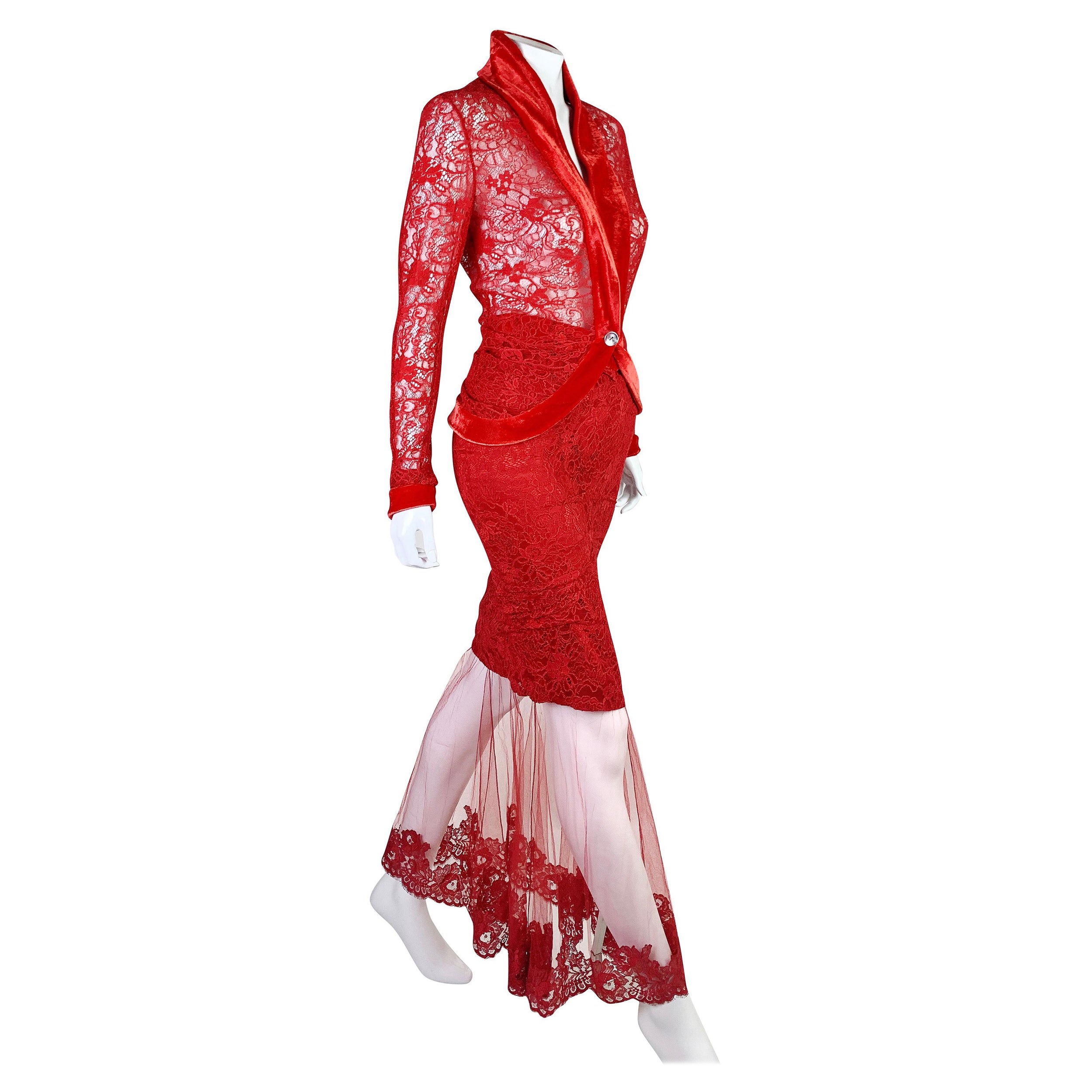 Dior Fall 2003 RTW Red Lace Set For Sale