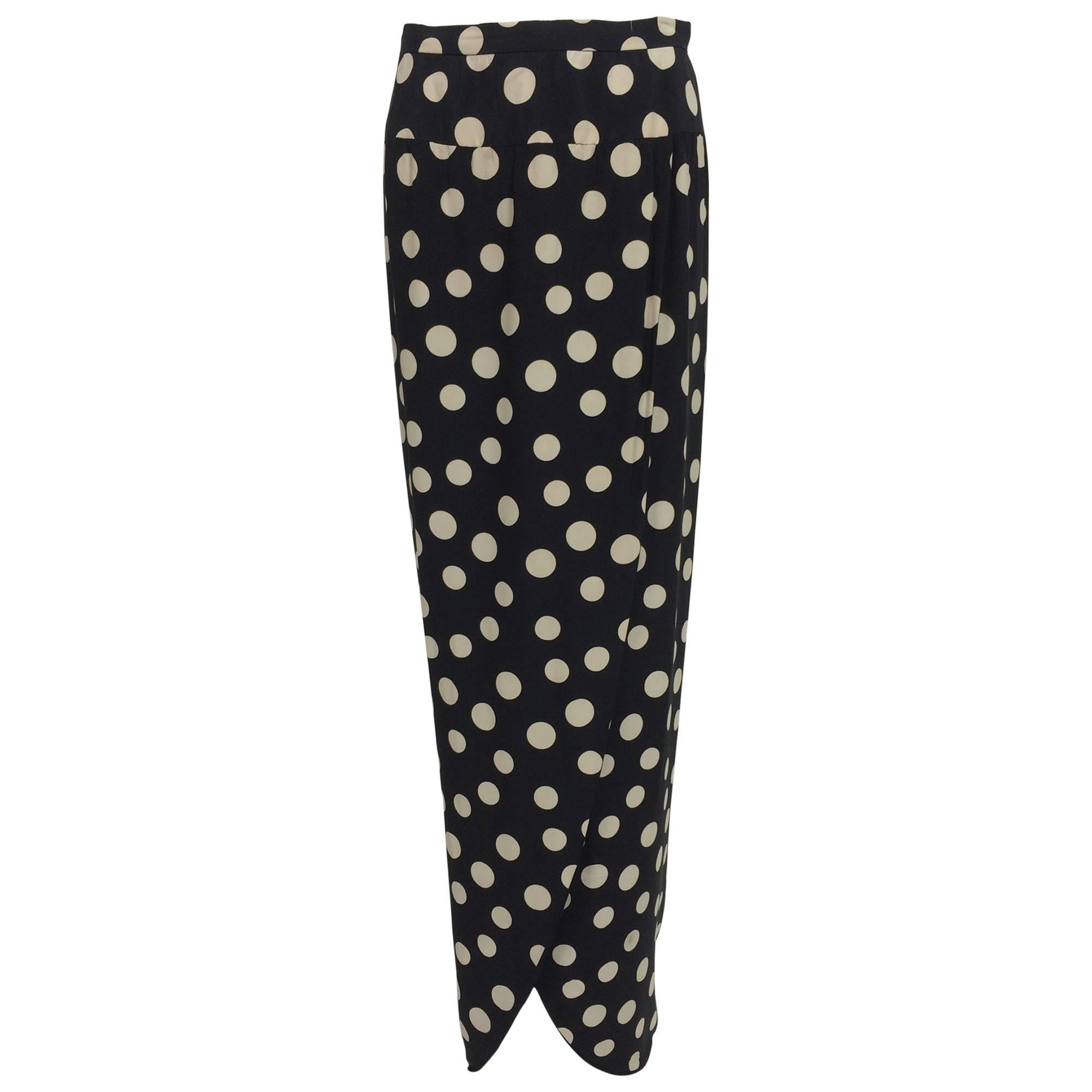 Valentino black & white dot silk petal hem wrap maxi skirt 1970s