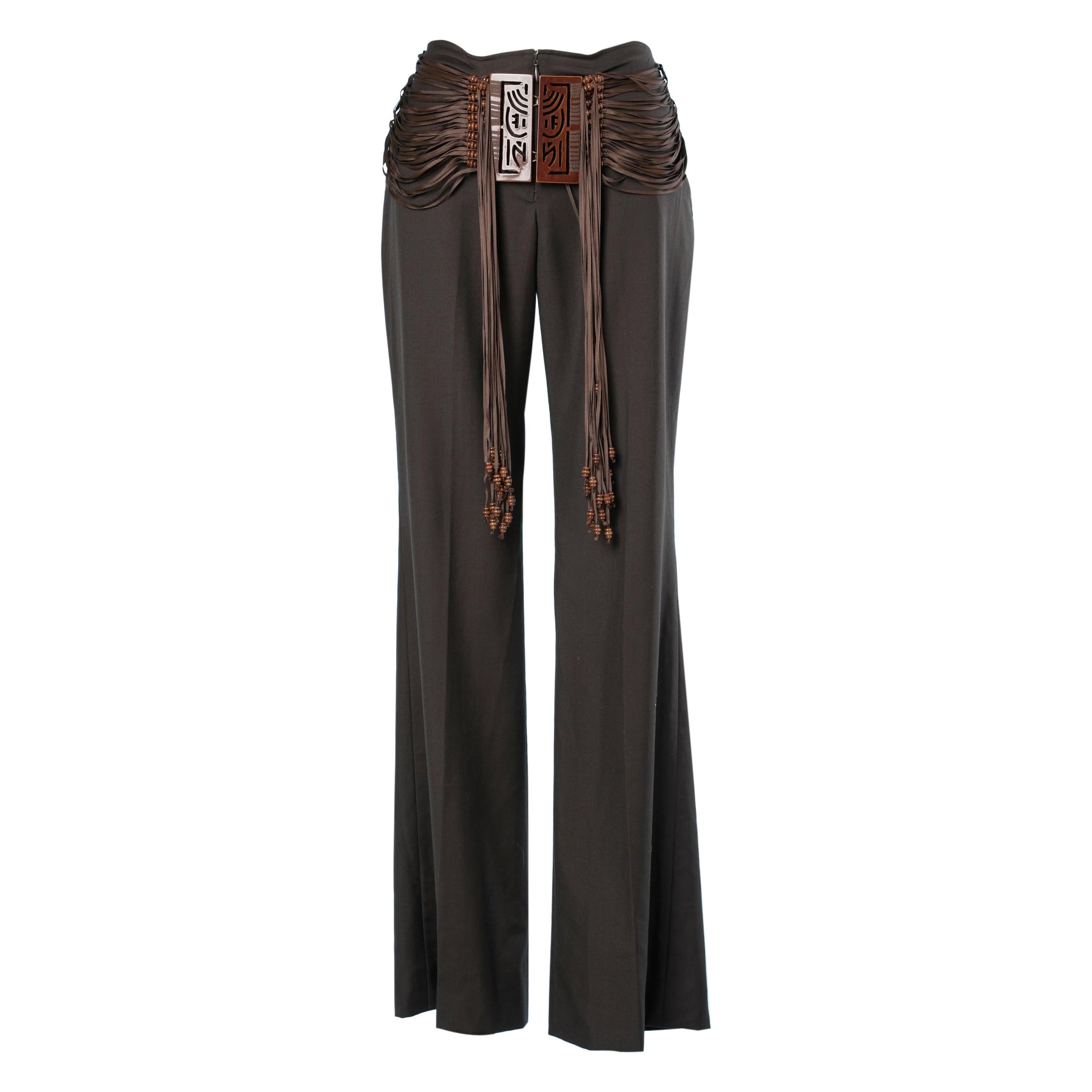 Black trouser with brown silk  fringes and Chinese belt Chloé 