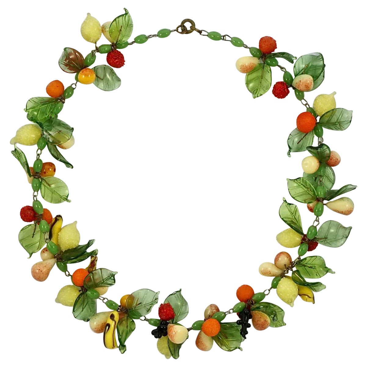 Hand Made Glass Fruit and Leaf Necklace, circa 1930s