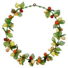 Vintage Hand Made Glass Fruit and Leaf Necklace, circa 1930s
