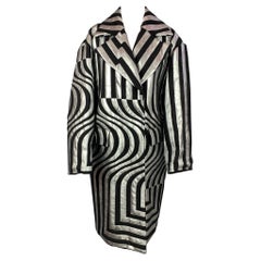 DRIES VAN NOTEN FW 14 Size S Black & Silver Stripe Wool Blend Oversized Coat