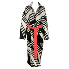 MISSONI Size 6 Black & White Knitted Wool Blend Belted Maxi Cardigan