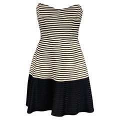 PARKER Size XS Black & White Stripe Silk Strapless Dress