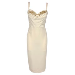 MARCHESA NOTTE Size 12 Cream Polyester / Viscose Embellishment Cocktail Dress