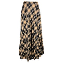 LES COPAINS Size 8 Blue & Beige Plaid Pleated Long Skirt