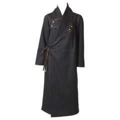 Ferragamo Black Denim Coat with Topstitching Detail