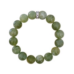 Green Aquamarine and Swarovski Crystal Round Beaded Stretch Bracelet