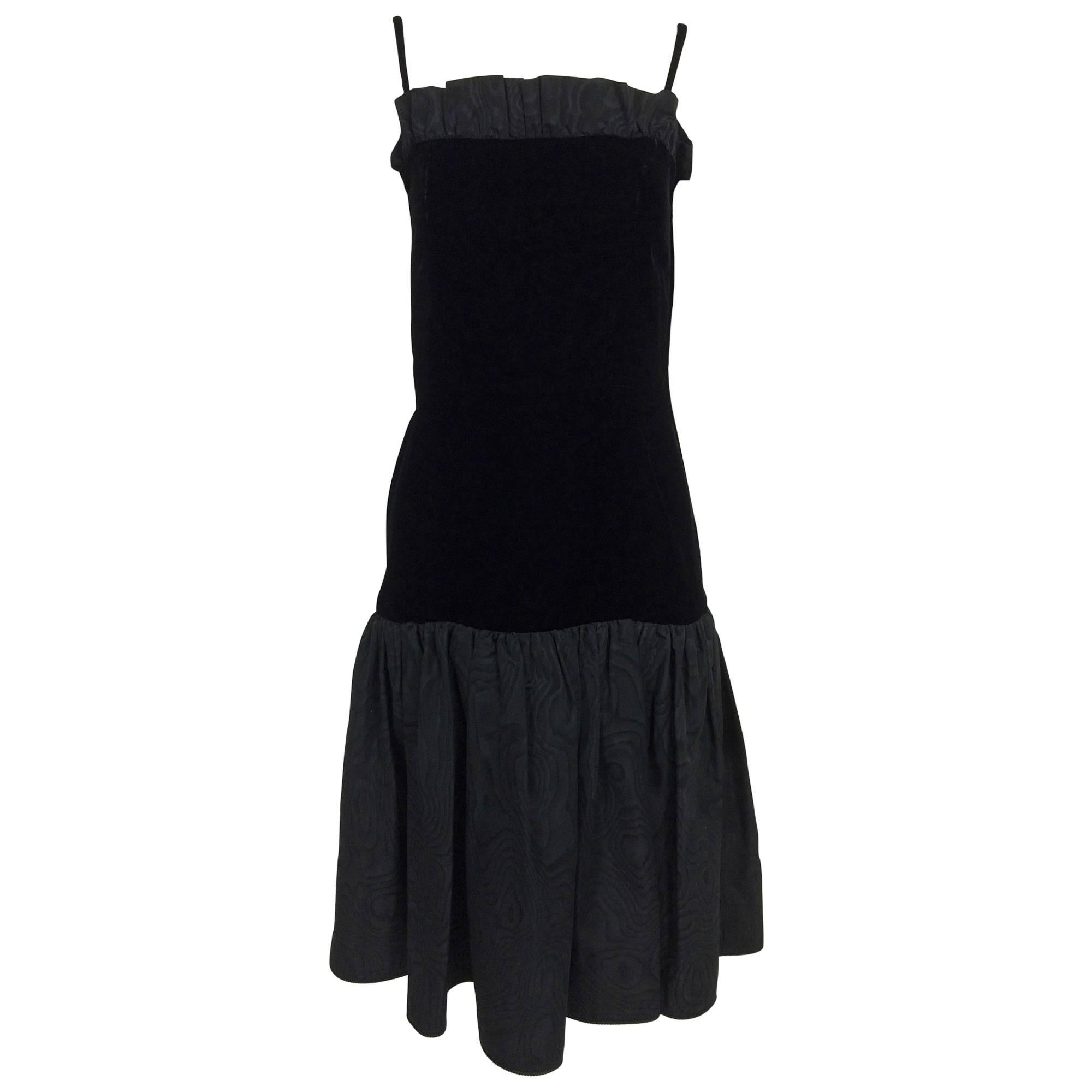 Yves St Laurent black velvet & taffeta fitted bodice flare hem cocktail dress