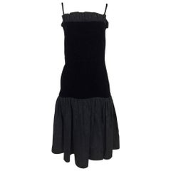 Vintage Yves St Laurent black velvet & taffeta fitted bodice flare hem cocktail dress
