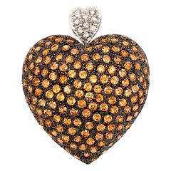 Tangerine Garnet and White Sapphire Vintage Gold Heart Pendant