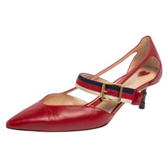 Gucci Red Leather Unia Mary Jane Pumps Size 38.5