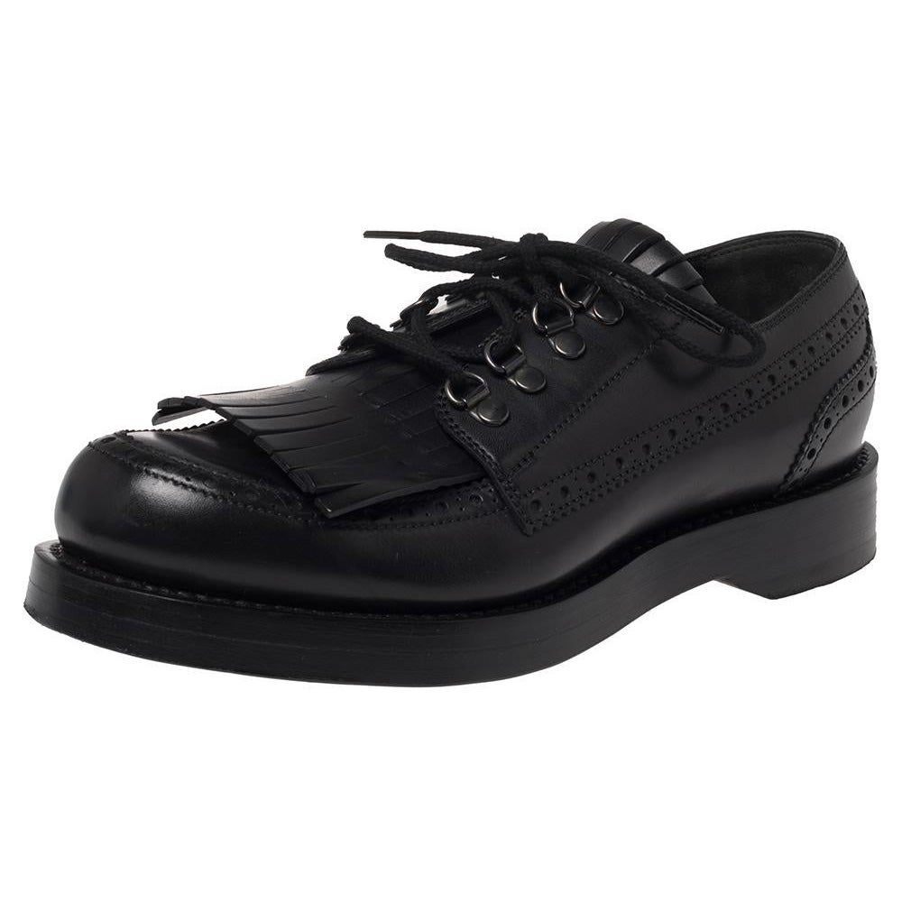 Gucci Black Brogue Leather Fringe Lace Up Derby Size 41