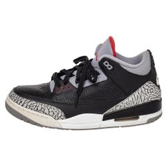 Jordan Black Leather Air Jordan 3 Retro OG High Top Sneakers Size 46