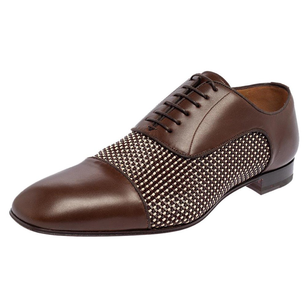 Christian Louboutin Brown Woven Leather Greggo Lace Up Oxford Size 42.5