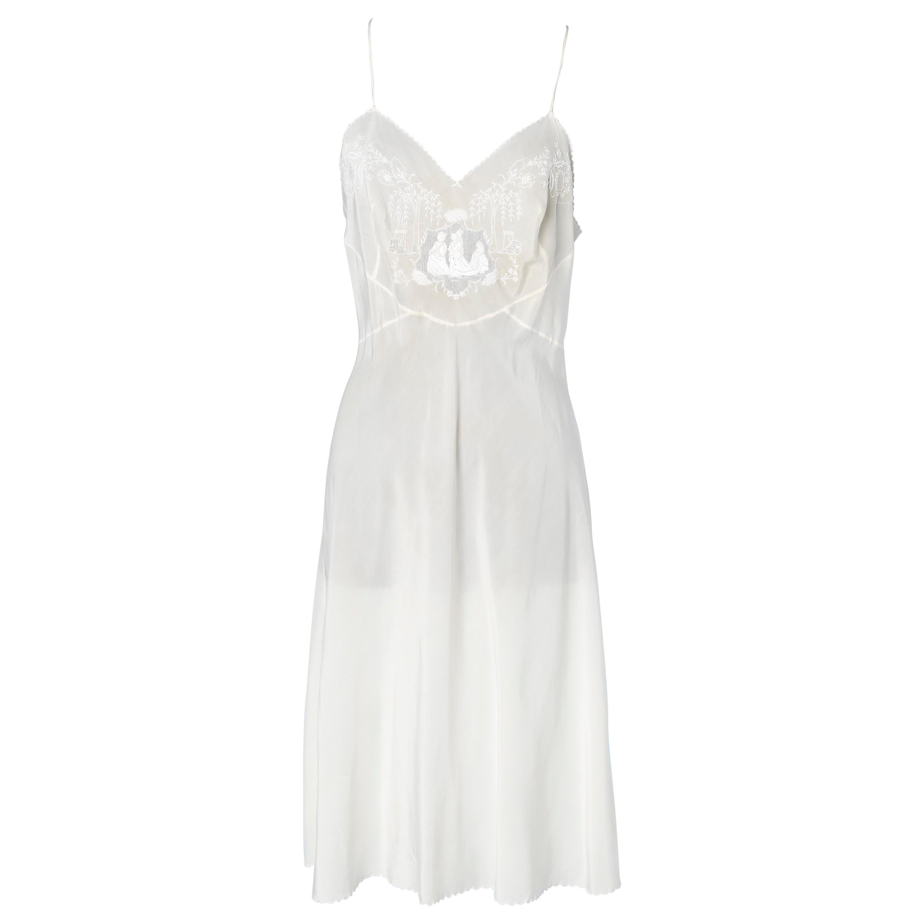 1930 Off-white embroidered silk combinaison 
