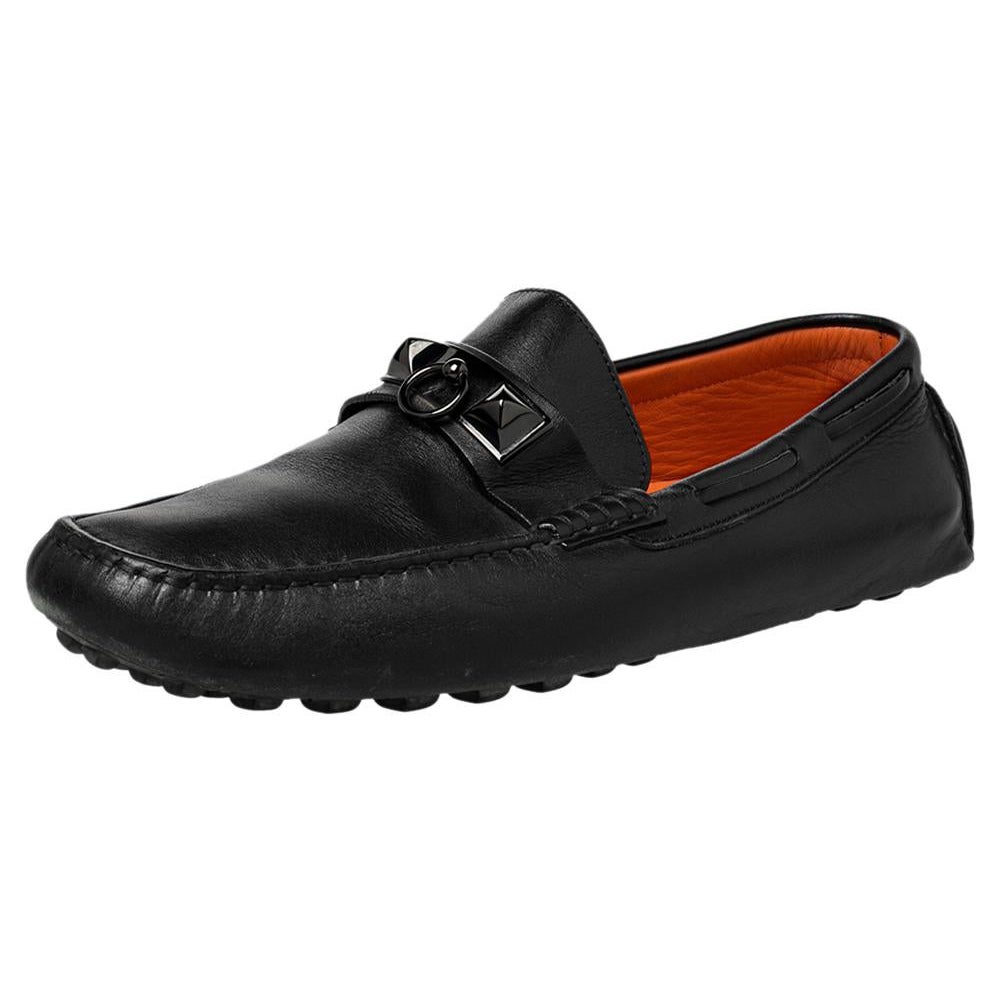 Hermes Black Leather Irving Slip On Loafers Size 41