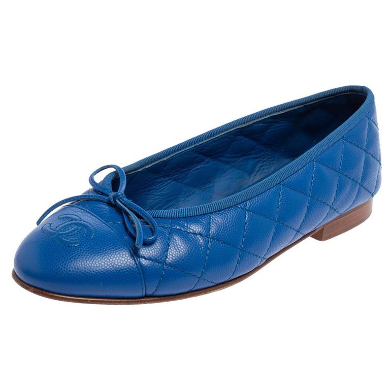 Chanel Blue Leather CC Ballet Flats Size 36.5 at 1stDibs