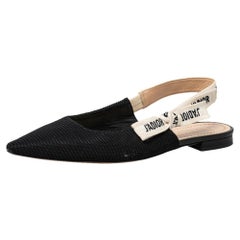 Dior Black Technical Fabric J'adior Ribbon Pointed Toe Slingback Flats Size 38