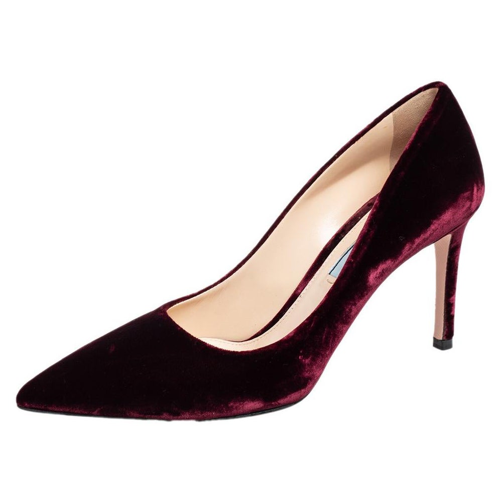 Prada Burgundy Velvet Pointed Toe Pumps Size 38