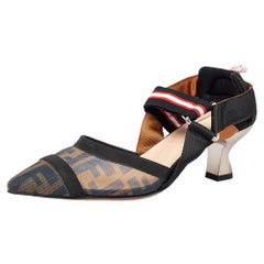 Fendi Brown/Black Zucca Mesh And Leather Colibri Slingback Sandals Size 38