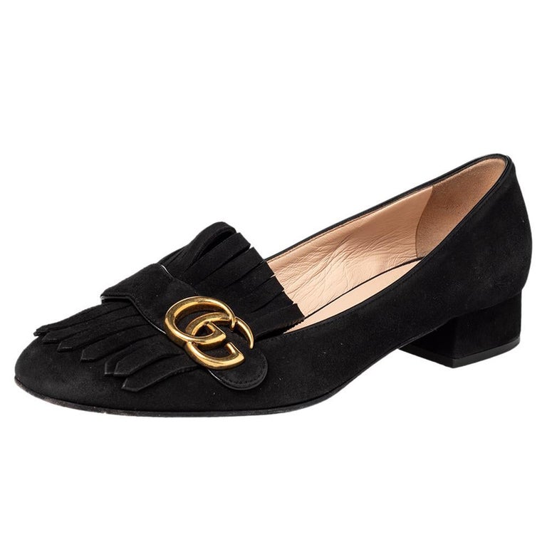 Gucci Black Suede GG Marmont Block Heel Pumps Size 39.5 at 1stDibs